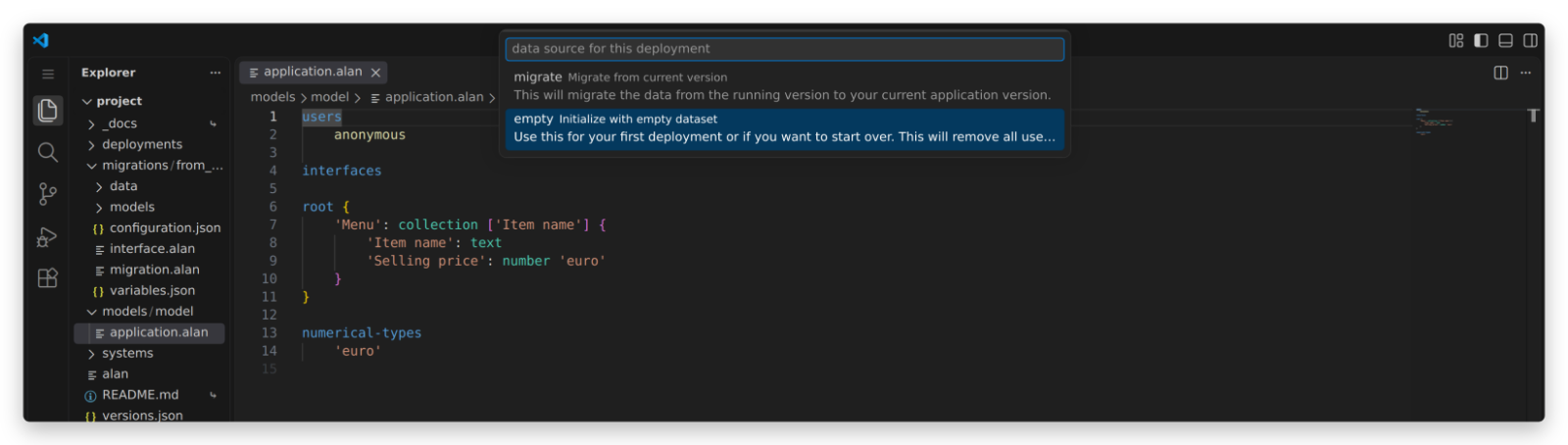 Choosing a data source for the deployment