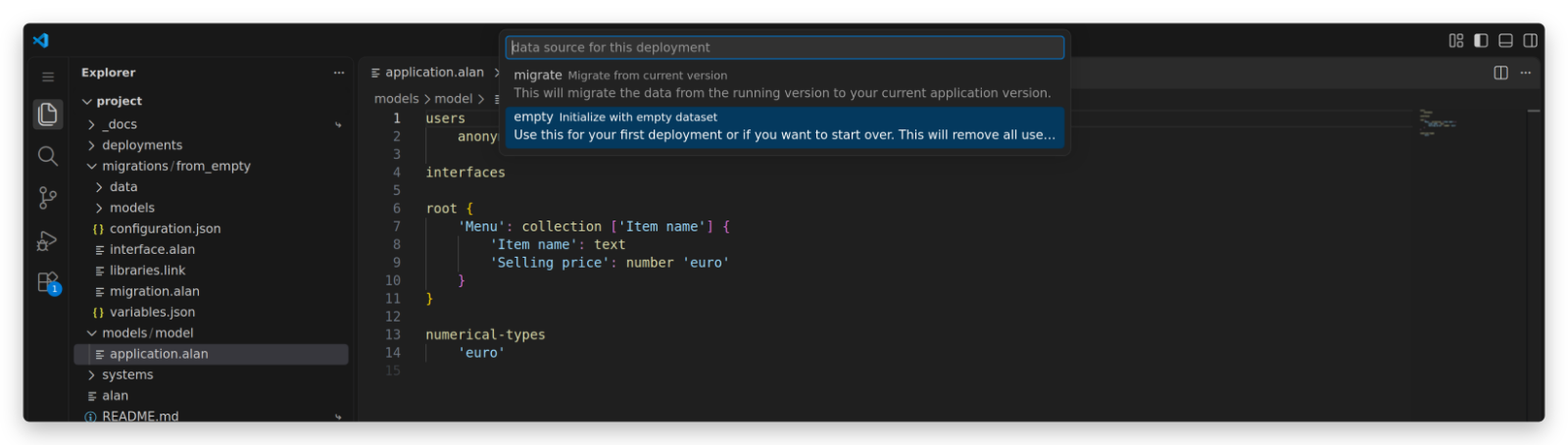 Choosing a data source for the deployment