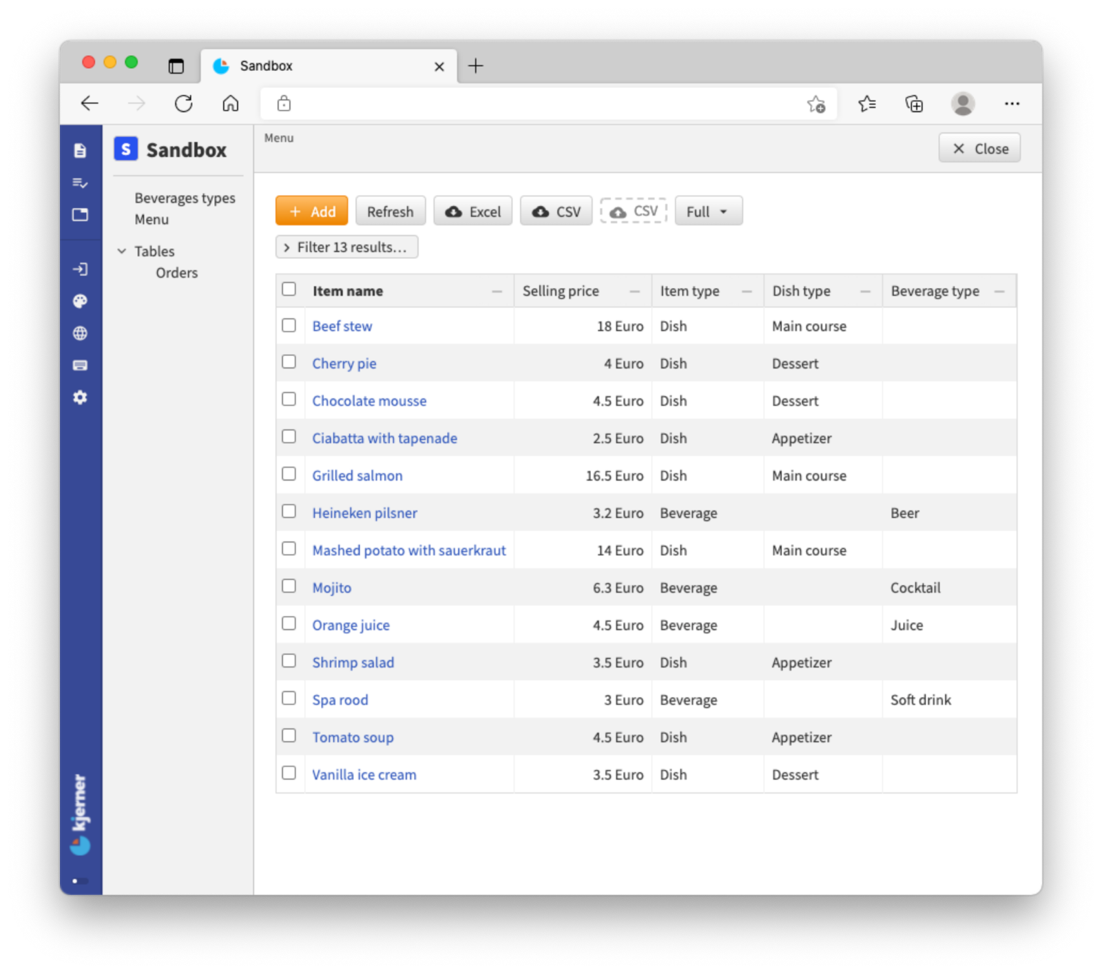 similar menu layout