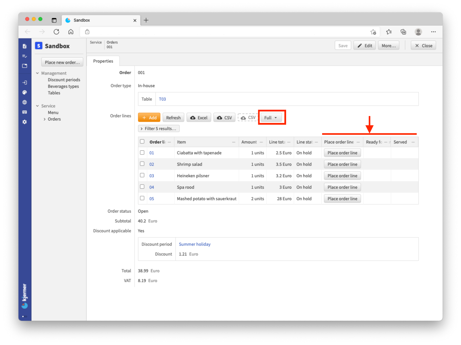 Place order line commands