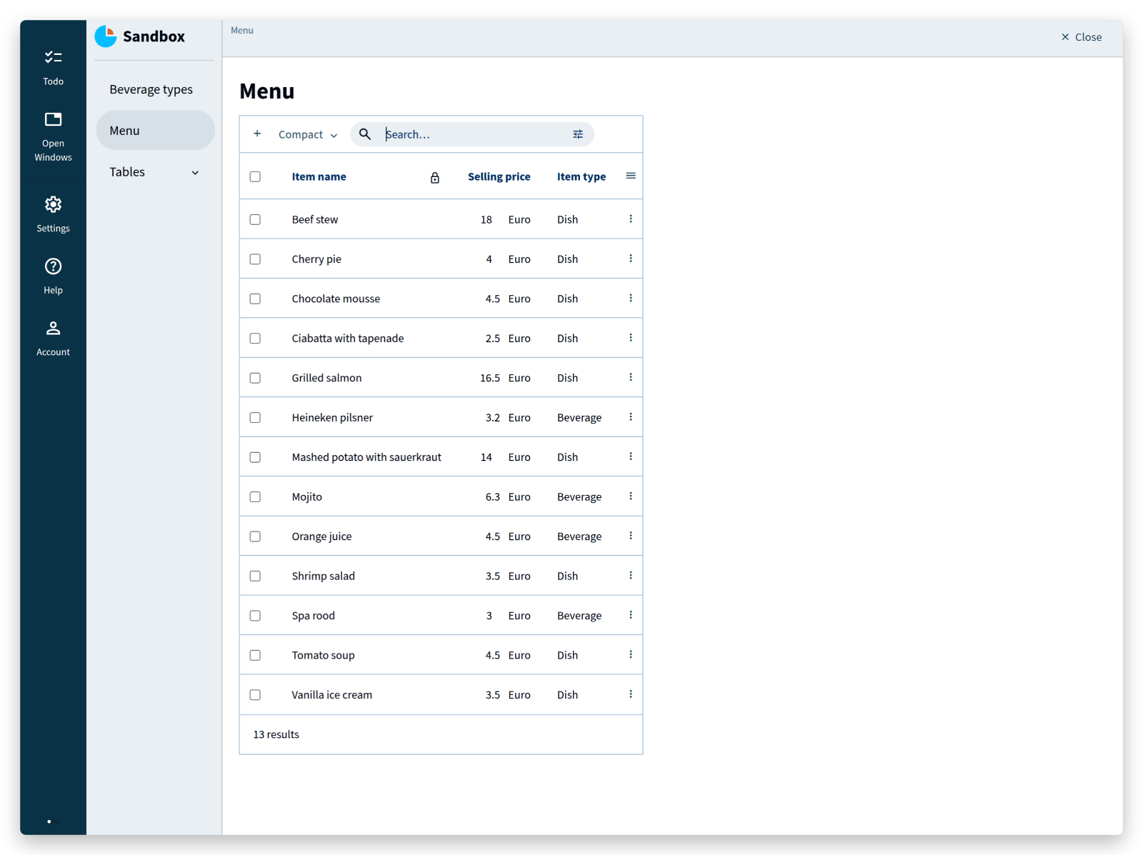 similar menu layout