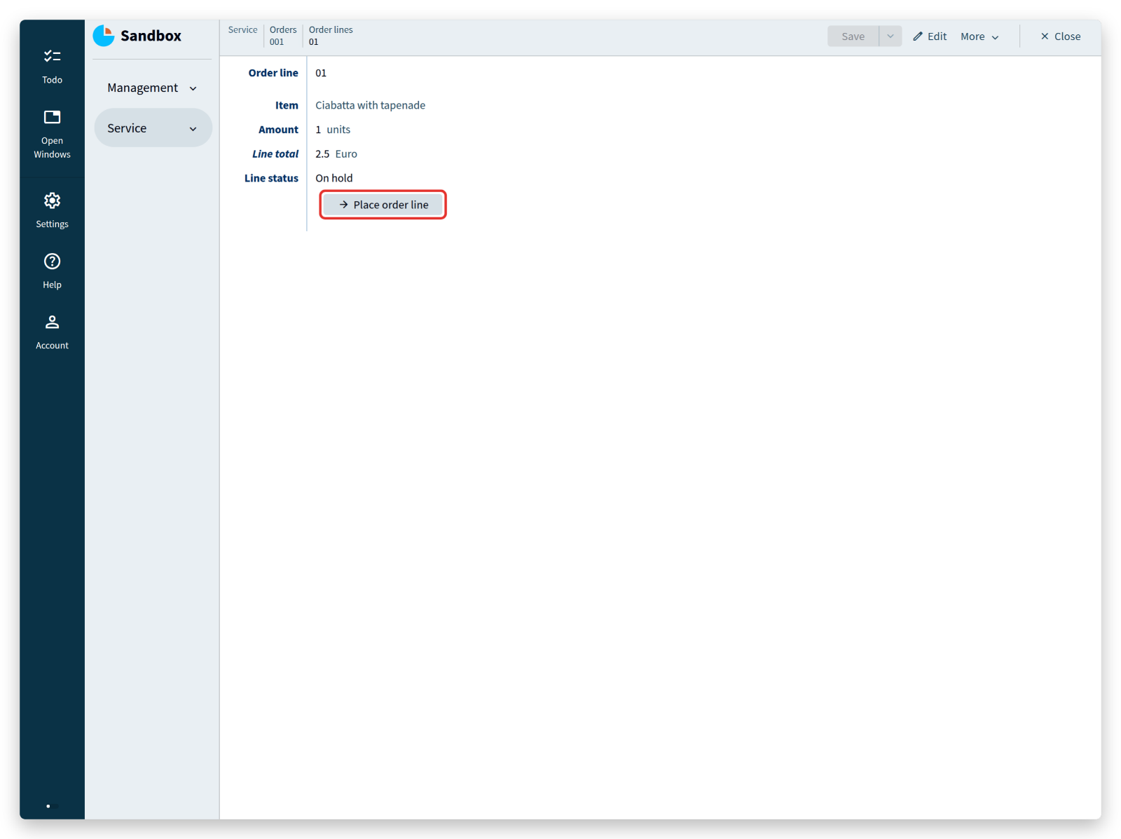 Place order line commands