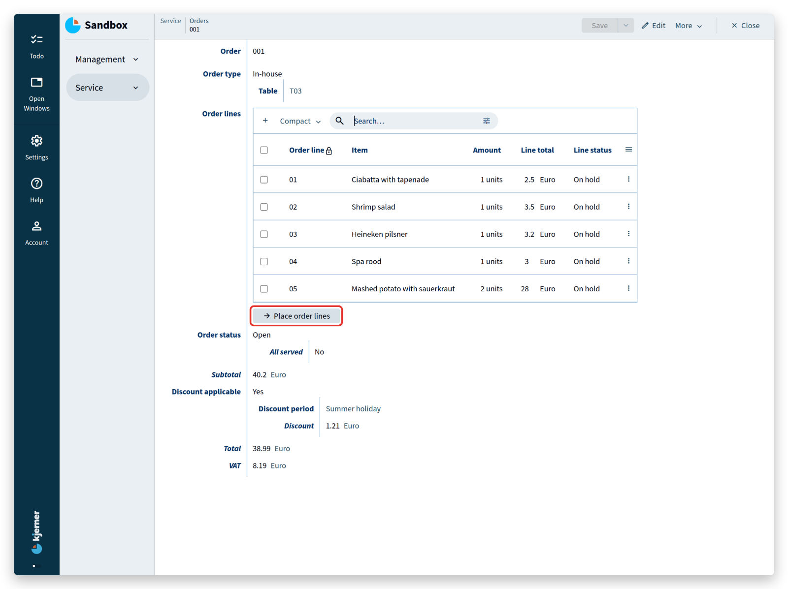Place order lines command